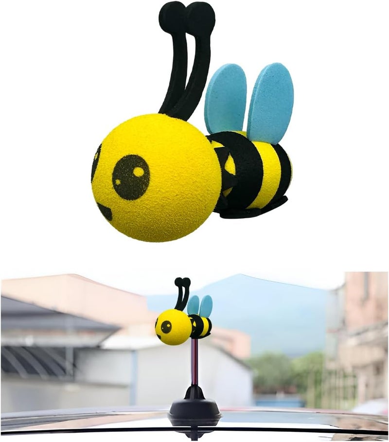 FSTURIOS Bee Car Antenna Topper, Happy Smiley Bee Antenna Ball Funny Automotive Roof Decoration, Cute Bumble Bee Aerial Ball Toppers Lovely Auto Accessory for Most Vehicles (Blue, Big Eyes) - Image 1